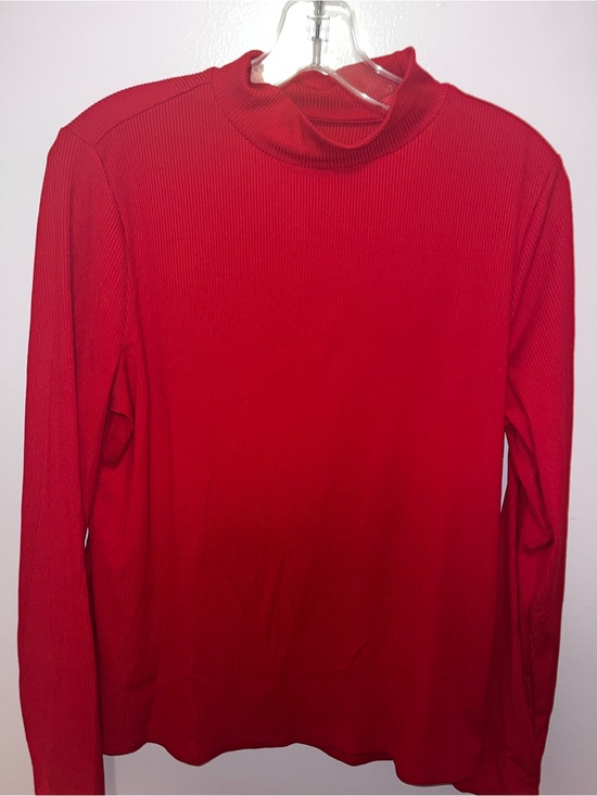 Tops - Women's Red Ribbed Long Sleeve Mock Neck Top